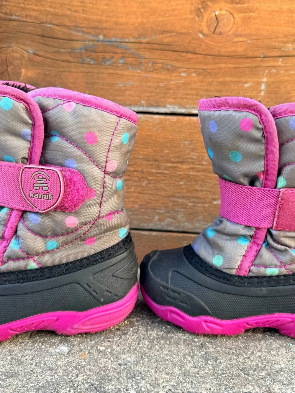 Kamik Snowbug Winter Lined Snow Boots Gray Pink Polka Dot Toddler Girls Size 7